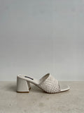 Cream Woven Block Heels
