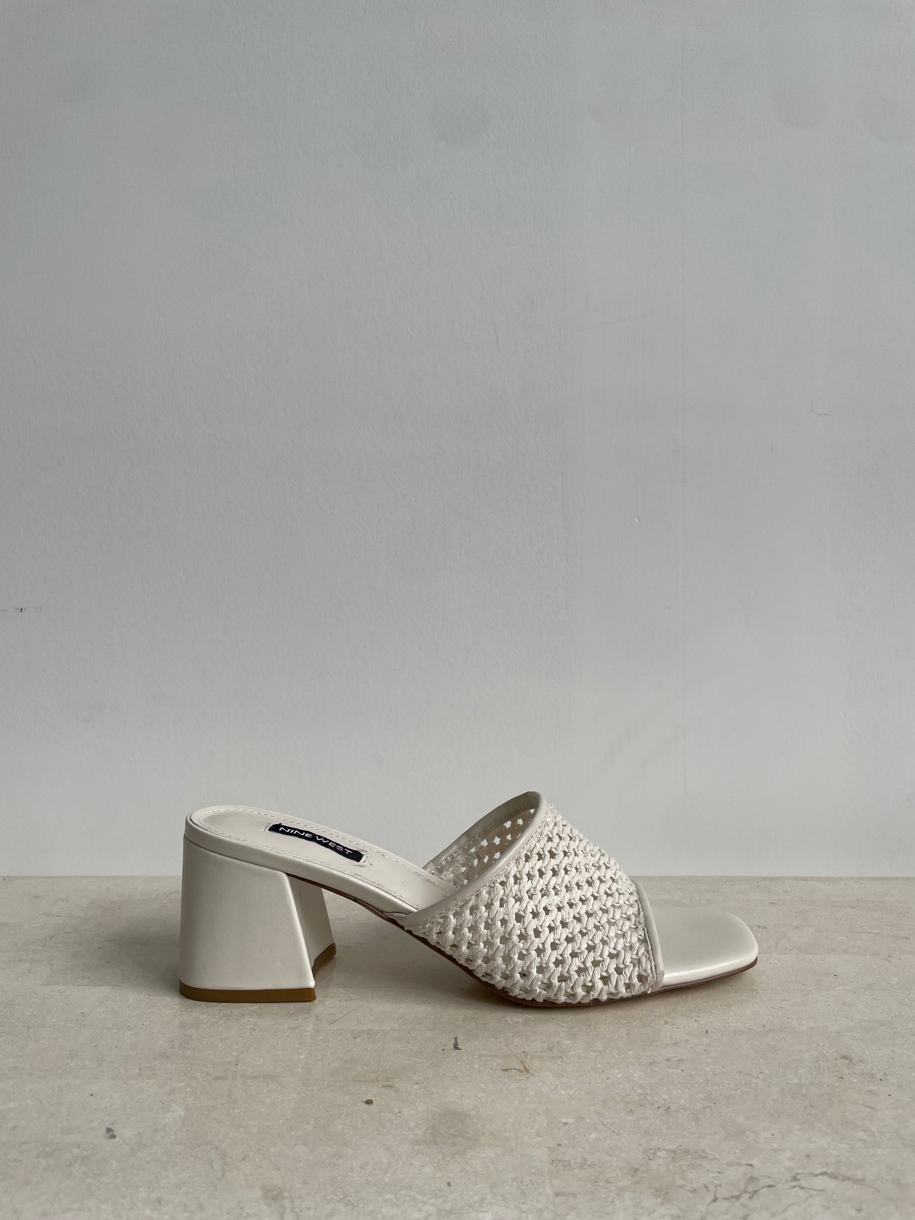 Cream Woven Block Heels
