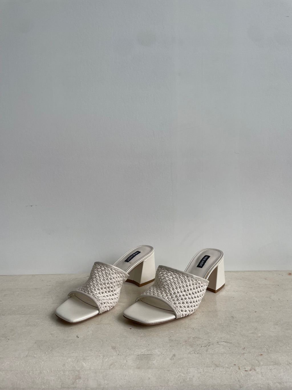 Cream Woven Block Heels