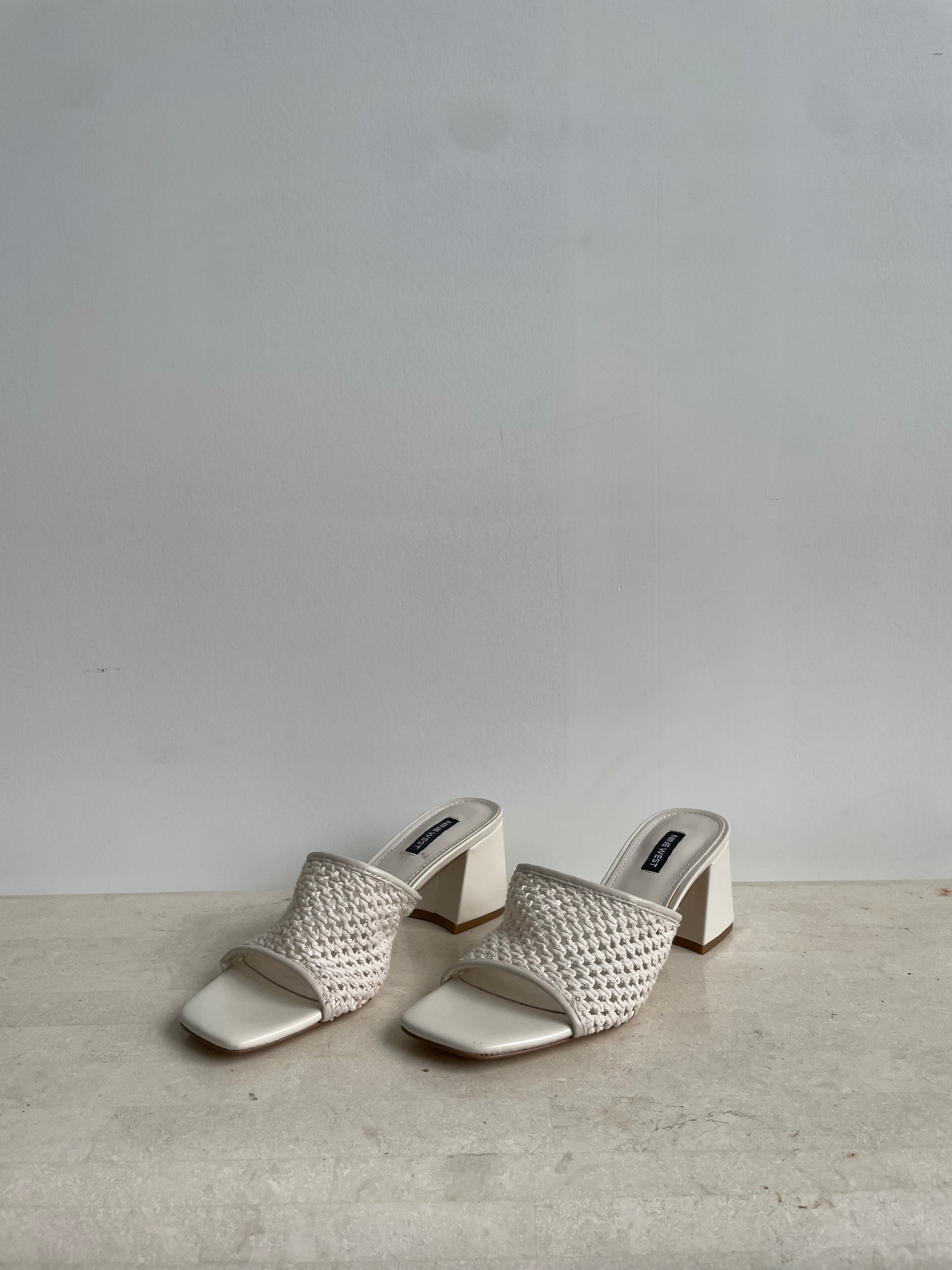 Cream Woven Block Heels