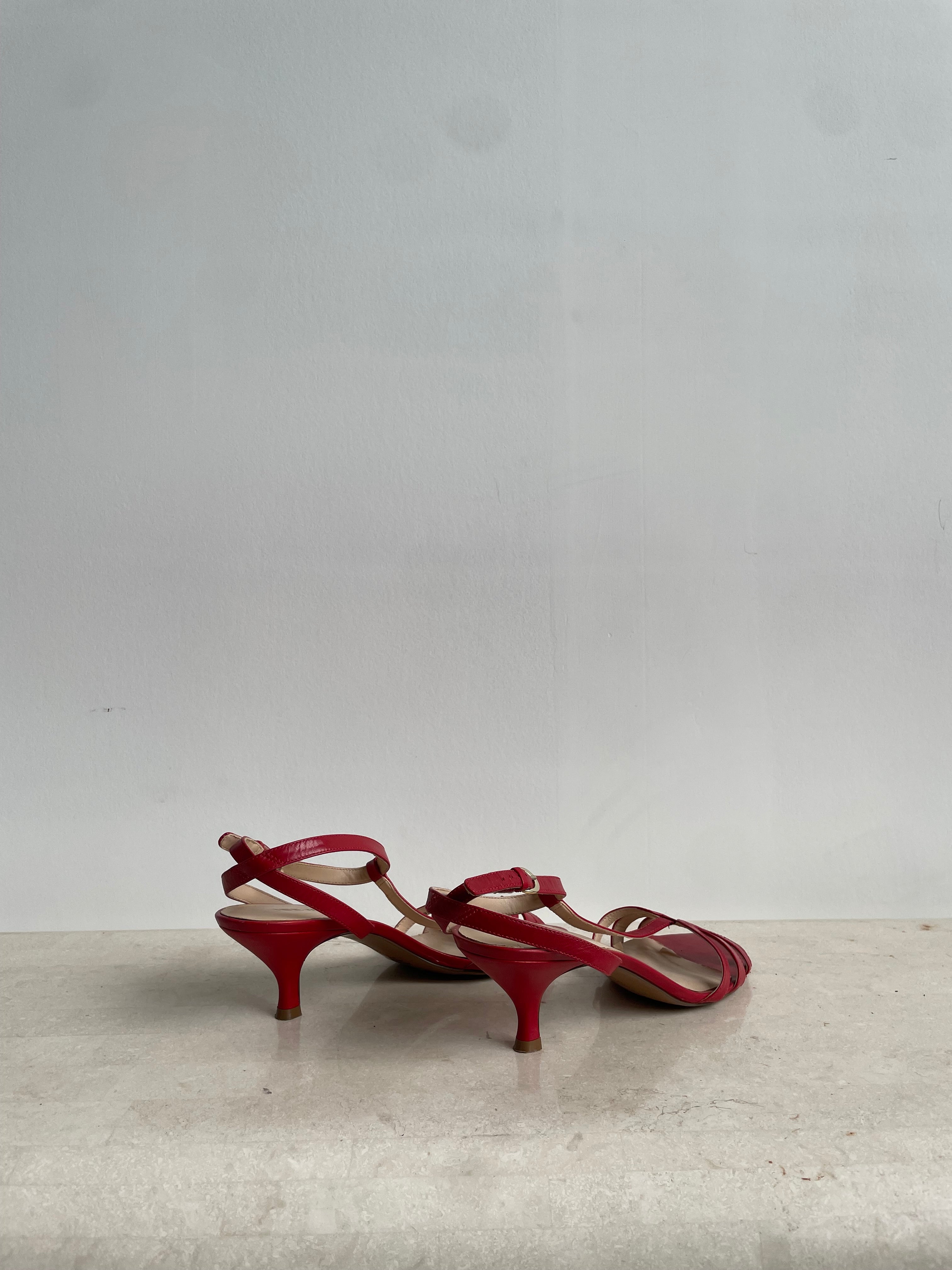 Red Strappy Kitten Heels