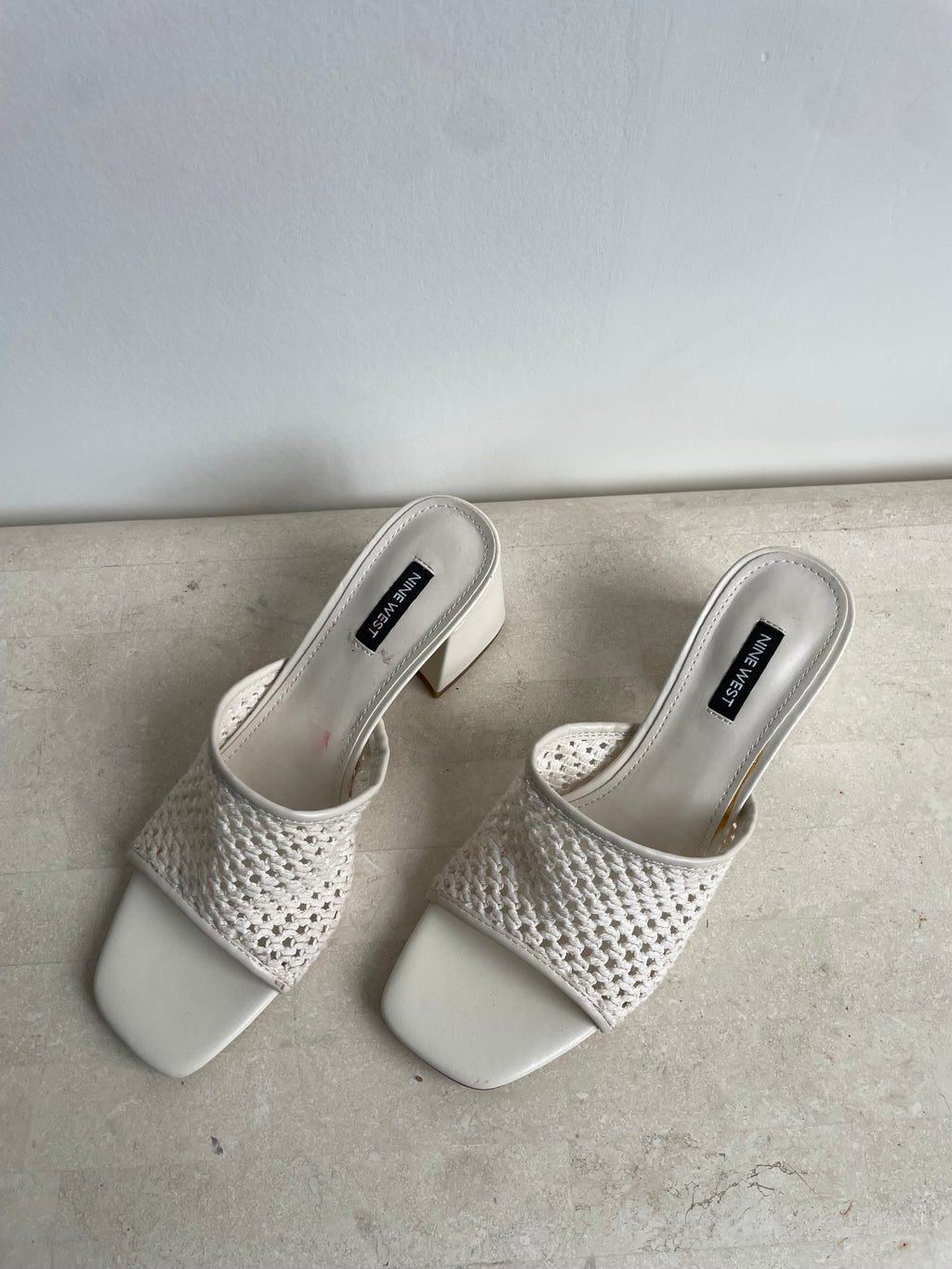 Cream Woven Block Heels