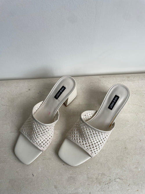 Cream Woven Block Heels
