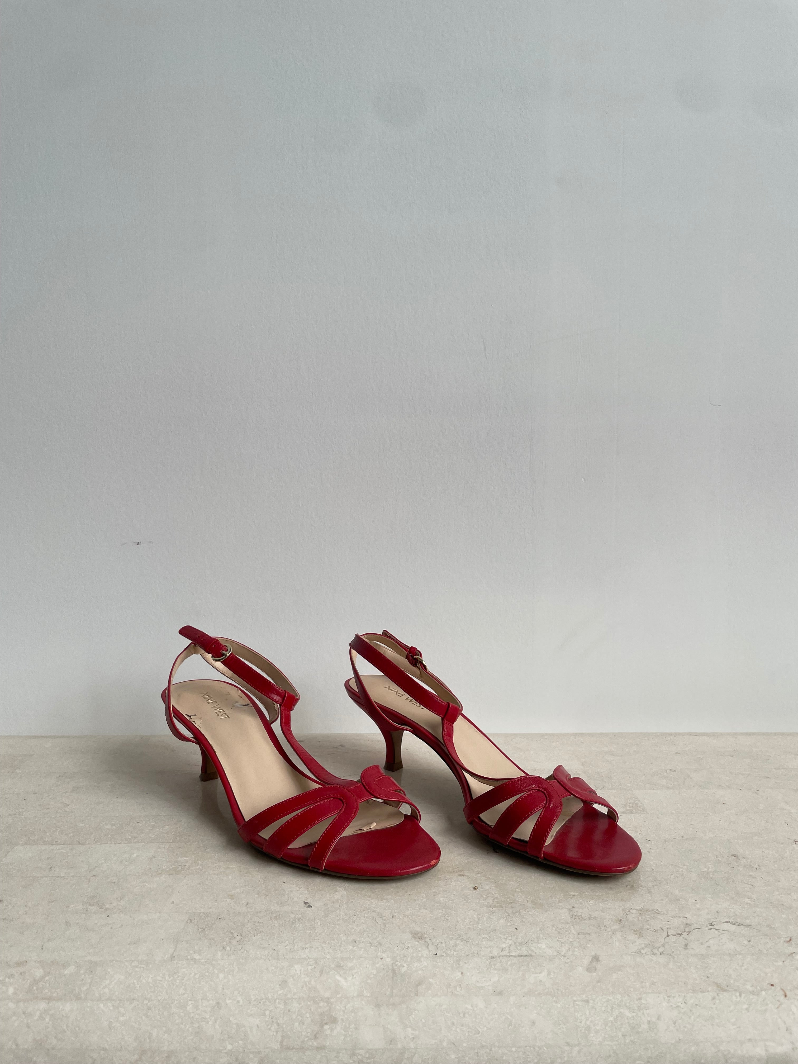 Red Strappy Kitten Heels