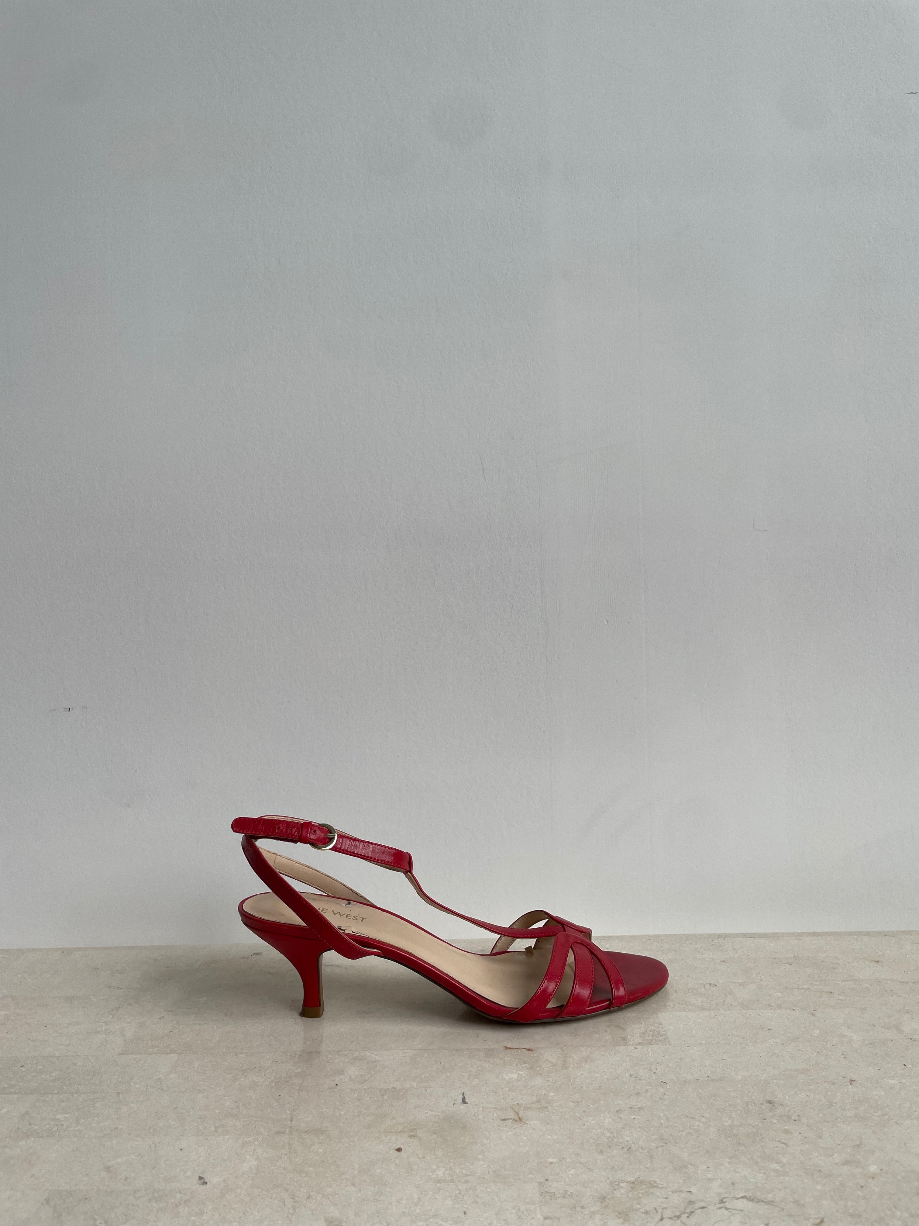 Red Strappy Kitten Heels