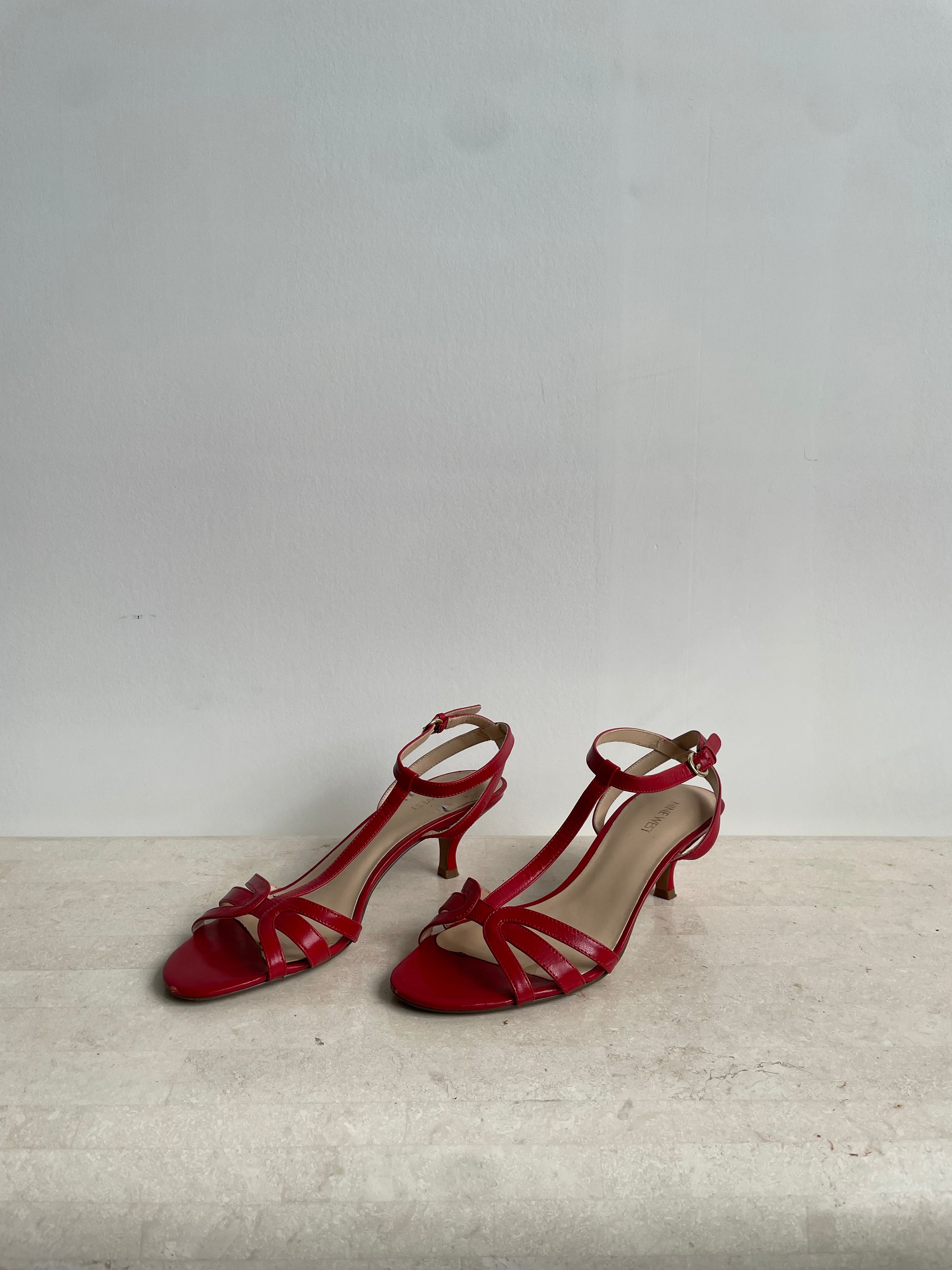 Red Strappy Kitten Heels