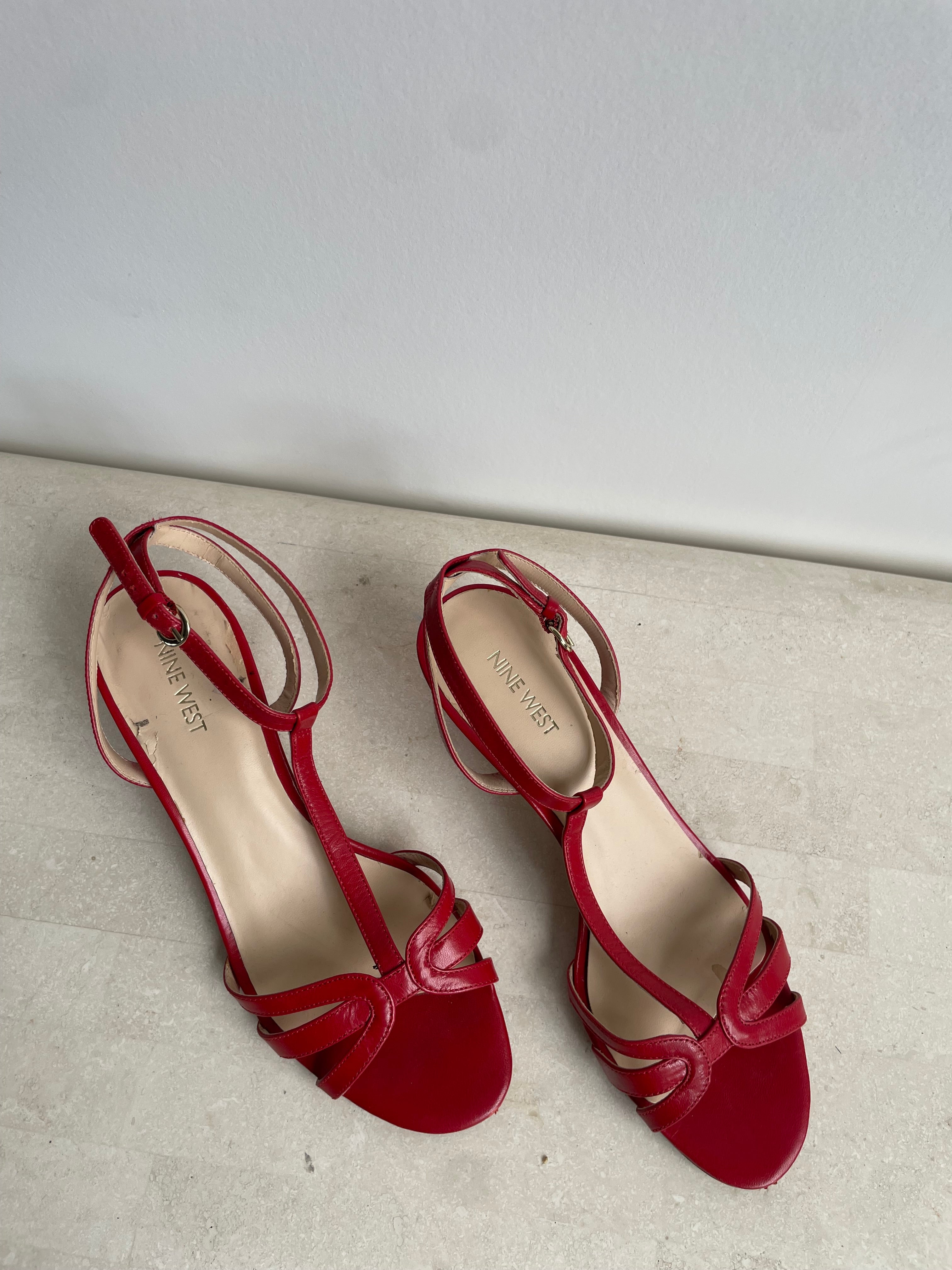 Red Strappy Kitten Heels
