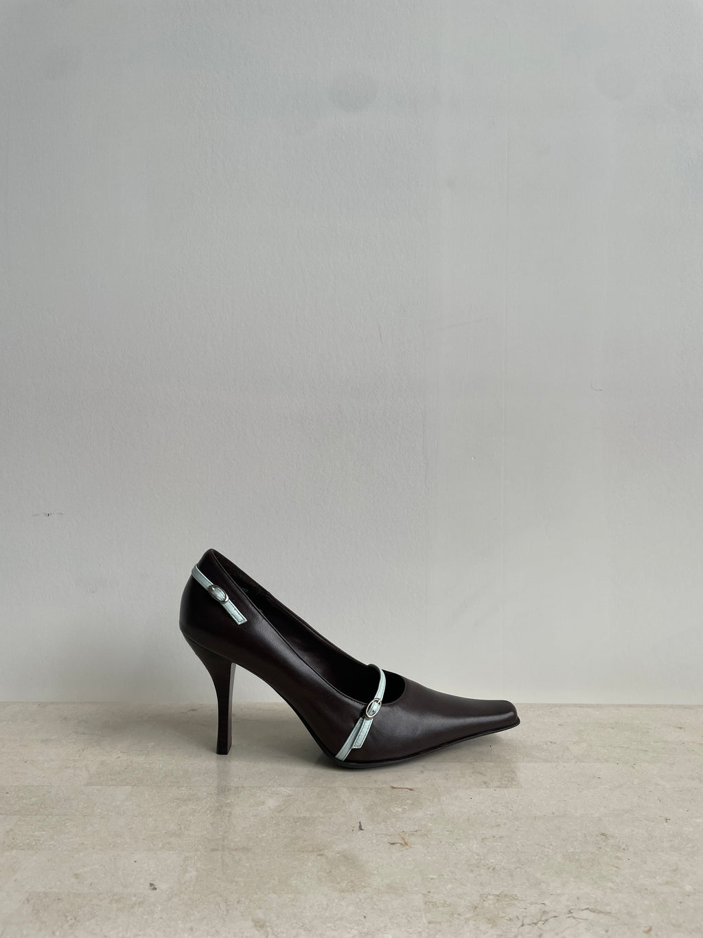 Brown Leather Buckle Heels