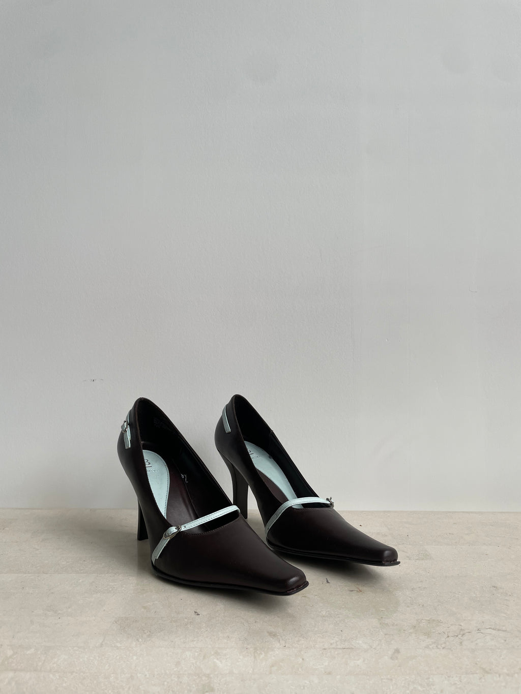 Brown Leather Buckle Heels