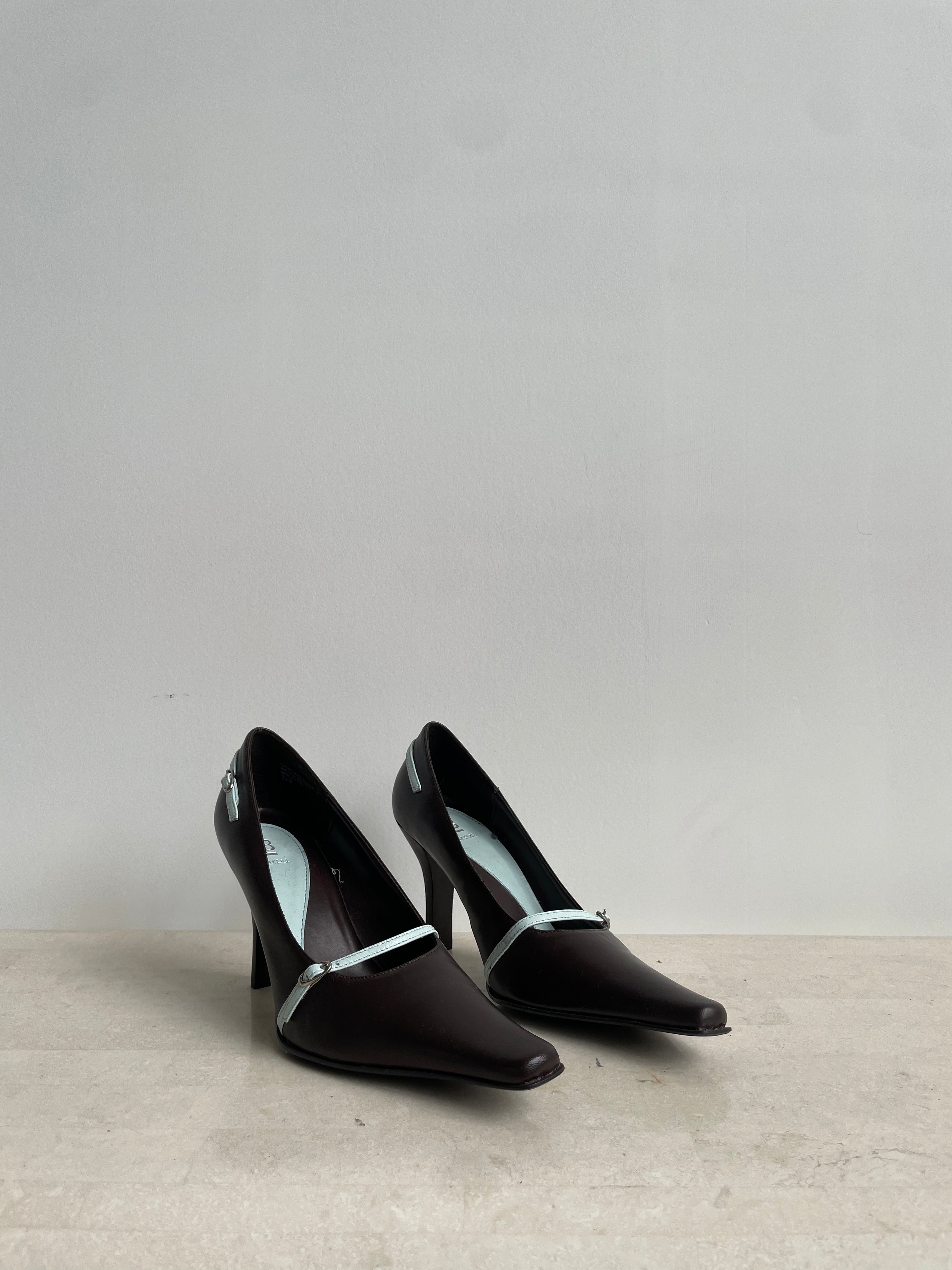 Brown Leather Buckle Heels