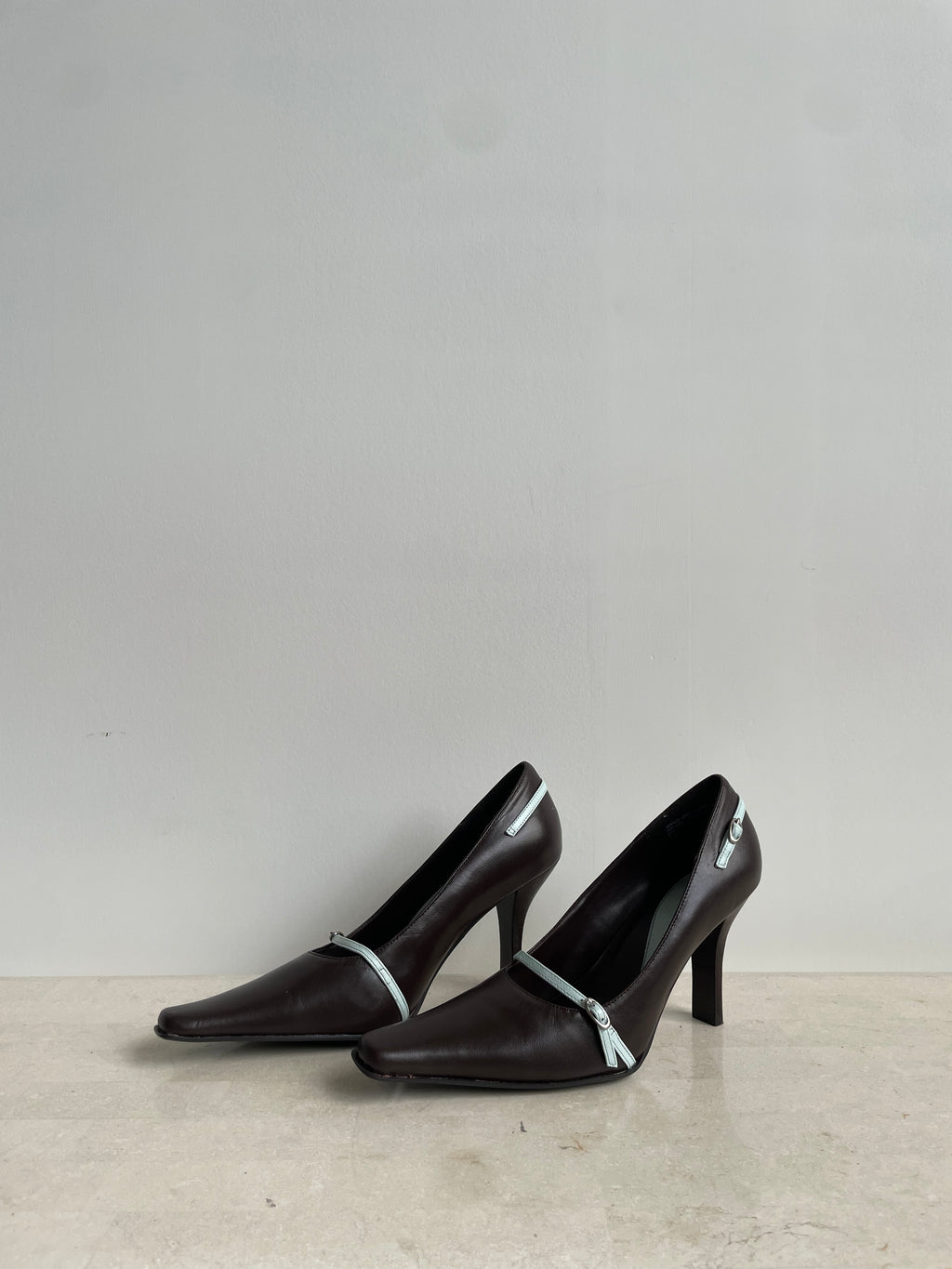 Brown Leather Buckle Heels