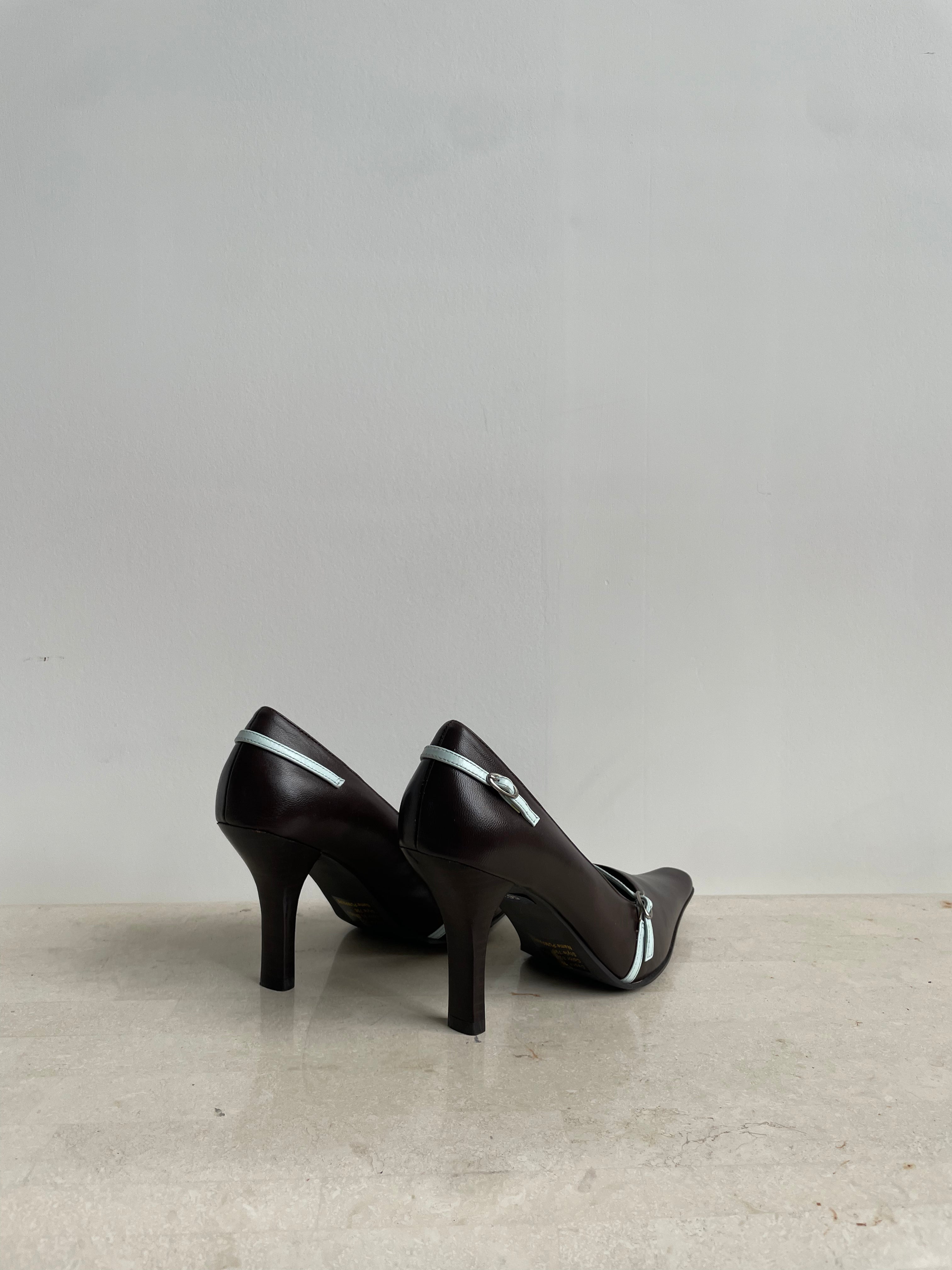 Brown Leather Buckle Heels